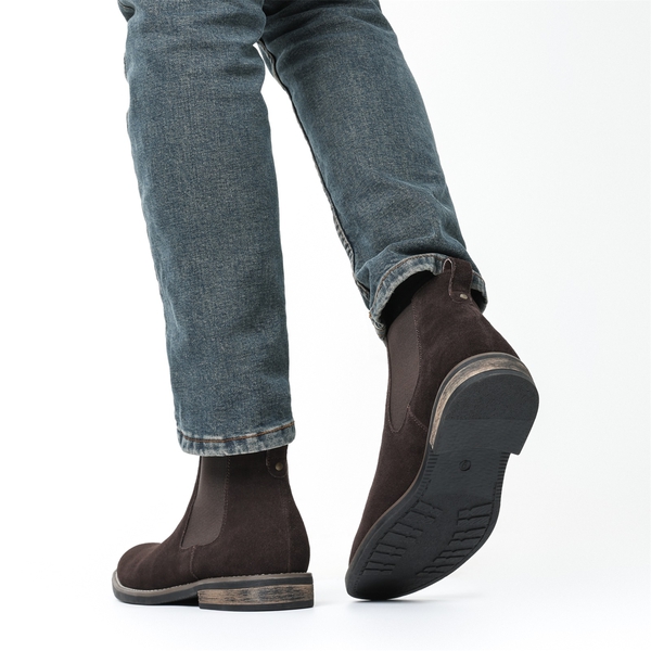 Men's Timeless Suede Leather Chelsea Boots - DARK BROWN - 8